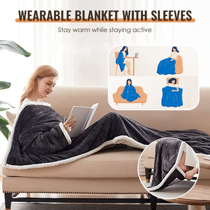 🔥 67 % de réduction – Sweat-plaid chauffant à manches en flanelle ultra-douce : 6 niveaux de chaleur & minuteur intelligent ! 🛋️