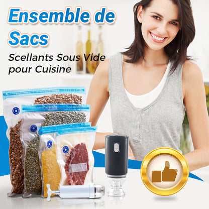 🧃 Black Friday : 50 % de réduction ! Ensemble sacs sous vide réutilisables + pompe électrique rechargeable – Pour conserver frais, plus longtemps 🥩🥦
