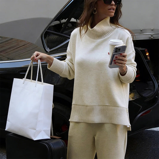 📢📢60 %  DE RÉDUCTION !! ⏰Ensemble sweat-shirt à col montant et pantalon à fermeture éclair sur le côté