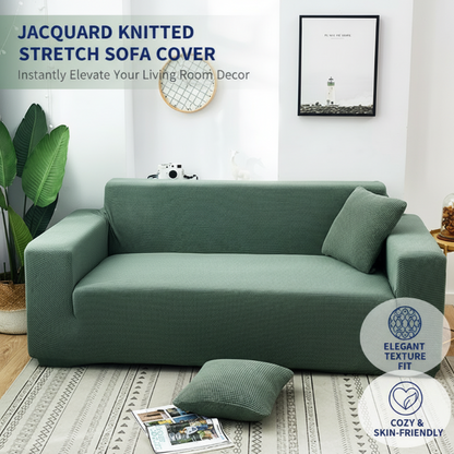 💎 50% DE RÉDUCTION ! 💎 Housse de Canapé Extensible en Maille Jacquard – Anti-Dérapante, Douce & Ajustement Universel (12 Couleurs) 🛋️🧵