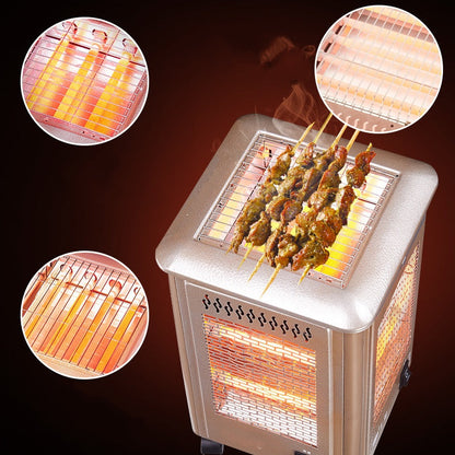 📢📢60 % DE RÉDUCTION !! ⏰ Chauffage Électrique Portable 5 Côtés + Grille Barbecue – Chaleur Instantanée & Collations Grillées en Hiver ! 🔥🍖