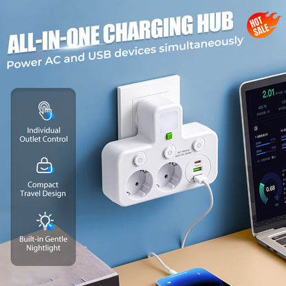 📢📢55% de réduction ! Adaptateur Secteur UE 4 Prises – Interrupteurs Indépendants, Design Compact & Sécurité Maximale 🏠🔌