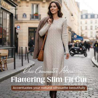 📢📢50 % de réduction ! Robe Pull Midi en Viscose – Motif Torsadé Élégant & Coupe Ajustée pour l'Hiver ❄️👗
