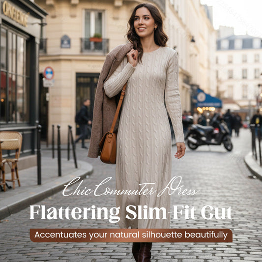 📢📢50 % de réduction ! Robe Pull Midi en Viscose – Motif Torsadé Élégant & Coupe Ajustée pour l'Hiver ❄️👗