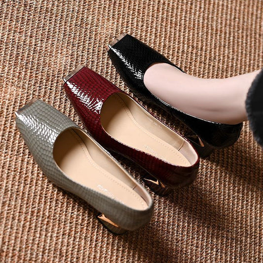 💎 50% DE RÉDUCTION ! 💎 Escarpins à Talon Carré Motif Serpent – Bout Carré, Soutien Ergonomique & Style Jour-Nuit