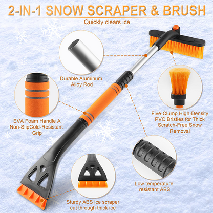 ❄️50% de réduction ! Duo Grattoir & Brosse Télescopique - Déglacez Vite en Hiver