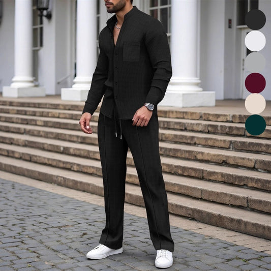 📢📢60 % de réduction !! ⏰ Ensemble 2 Pièces Homme – Chemise + Pantalon Décontracté en Tissu Gaufreté, Respirant & Élégant Toute la Journée ! 👔🌿