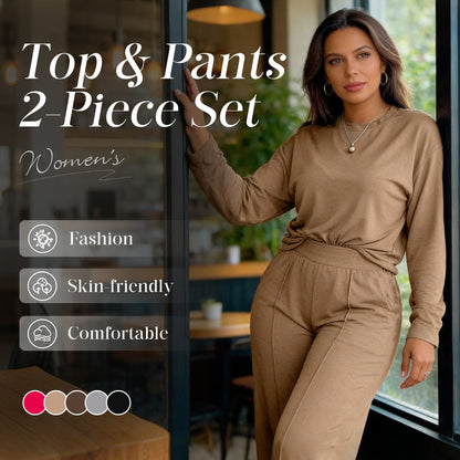 💎 50% DE RÉDUCTION! 💎 Ensemble Deux Pièces Femme – Haut Manches Longues & Pantalon Large, Polyvalent & Confortable