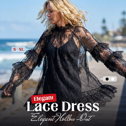 👗 PROMO LIMITÉE 50% DE RÉDUCTION ! 💥 Robe Femme Dentelle Ajourée – Manches Rouches, Coupe Fluide, Romantique ✨