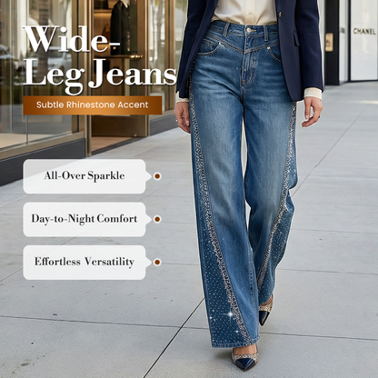💎 60% DE RÉDUCTION ! 💎 Jean Large à Jambes Larges pour Femme avec Strass – Taille Haute, Silhouette Allongée & Élégance Scintillante ✨👖