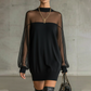 🔥 60% DE RÉDUCTION ! ✨ Mini-Robe à Col Montant en Maille Transparente – Manches Lanternes, Silhouette Flatteuse & Look Chic de Jour comme de Nuit 🖤