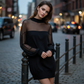 🔥 60% DE RÉDUCTION ! ✨ Mini-Robe à Col Montant en Maille Transparente – Manches Lanternes, Silhouette Flatteuse & Look Chic de Jour comme de Nuit 🖤