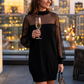 🔥 60% DE RÉDUCTION ! ✨ Mini-Robe à Col Montant en Maille Transparente – Manches Lanternes, Silhouette Flatteuse & Look Chic de Jour comme de Nuit 🖤