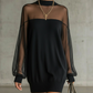 🔥 60% DE RÉDUCTION ! ✨ Mini-Robe à Col Montant en Maille Transparente – Manches Lanternes, Silhouette Flatteuse & Look Chic de Jour comme de Nuit 🖤