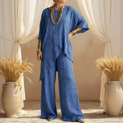💎 60% DE RÉDUCTION ! 💎 Ensemble Deux Pièces Ample pour Femme – Haut Asymétrique & Pantalon à Jambes Larges, 8 Couleurs Disponibles 🌈✨