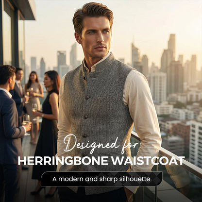 💎 55% DE RÉDUCTION – TEMPS LIMITÉ ! 💎 Gilet à Chevrons pour Homme avec Col Montant – Coupe Structurée, Tissu Texturé & Poches Fonctionnelles ⚫👔
