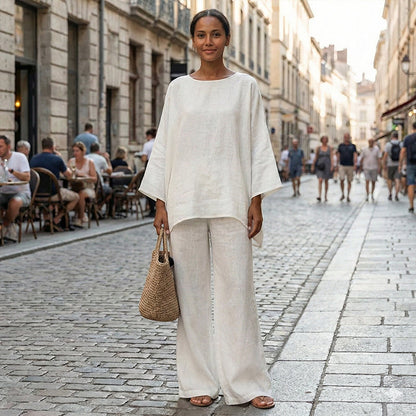 👕 PROMO LIMITÉE 50% DE RÉDUCTION ! ✨ Ensemble Femme 2 Pièces – Loose Top & Wide-Leg Pants ✨