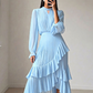 💎 60% DE RÉDUCTION! 💎 Robe Midi Plissée pour Femme avec Volants & Encolure en Trou de Serrure – Détails Féminins, Tissu Léger & Look Romantique 💃