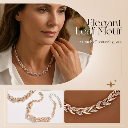 💎 60% DE RÉDUCTION ! 💎 Ensemble Collier & Bracelet à Feuilles en Strass – Design Naturel Élégant, Ajustable & Luxueux ✨🌿