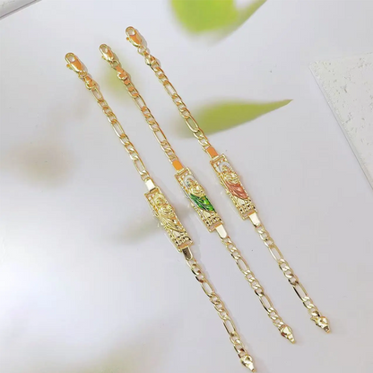 💎 60% DE RÉDUCTION ! 💎 Bracelet Chaîne Figaro – Finition Dorée, Icônes Religieuses & Design Unisexe (18,5 cm) 🎁✝️