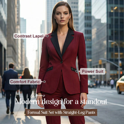💎 60% DE RÉDUCTION – TEMPS LIMITÉ ! 💎 Ensemble Costume Formel Moderne avec Pantalon à Jambes Droites – Revers Contrasté, Coupe Structurée & Polyester Durable 🖤✨