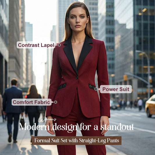 💎 60% DE RÉDUCTION – TEMPS LIMITÉ ! 💎 Ensemble Costume Formel Moderne avec Pantalon à Jambes Droites – Revers Contrasté, Coupe Structurée & Polyester Durable 🖤✨