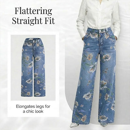 👖 PROMO LIMITÉE 50% DE RÉDUCTION ! ✨ Jean Droit Fleuri – Denim Premium, Coupe Flatteuse 🌸