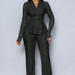 💎 60% DE RÉDUCTION ! 💎 Ensemble 2 Pièces Femme – Haut Peplum à Col en V Croisé + Pantalon Assorti, Tissu Texturé & Silhouette en Sablier (Noir, Abricot, Marron | S–XL) 👗✨