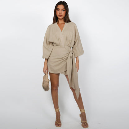 💎 60% DE RÉDUCTION ! 💎 Robe Portefeuille à Col en V pour Femme – Tissu Respirant, Ceinture Ajustable & 4 Couleurs (S–2XL) 👗🌿