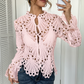 💎 60% DE RÉDUCTION ! 💎 Haut en Dentelle Élégant – Col Montant, Manches Cloche & Détails Ajourés 💃🥂