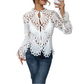 💎 60% DE RÉDUCTION ! 💎 Haut en Dentelle Élégant – Col Montant, Manches Cloche & Détails Ajourés 💃🥂