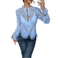 💎 60% DE RÉDUCTION ! 💎 Haut en Dentelle Élégant – Col Montant, Manches Cloche & Détails Ajourés 💃🥂