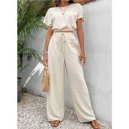 👕 PROMO LIMITÉE 50% DE RÉDUCTION ! ✨ Ensemble 2 Pièces – Haut & Pantalon Droit, Confortable, Neutre 👖