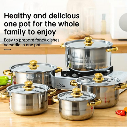 💎 -50% SUR L'ENSEMBLE CUISINE 5 PIÈCES ! 💎 Acier Épais, Couvercles Verre & Finition Dorée pour Tous Feux