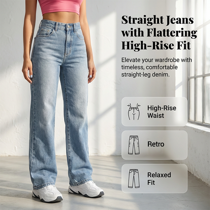 👖 PROMO FLASH 50% DE RÉDUCTION ! ✨ JEAN FEMME TAILLE HAUTE – Coupe Droite Effet Amincissant & Denim Respirant 🌟