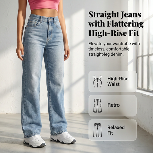 👖 PROMO FLASH 50% DE RÉDUCTION ! ✨ JEAN FEMME TAILLE HAUTE – Coupe Droite Effet Amincissant & Denim Respirant 🌟