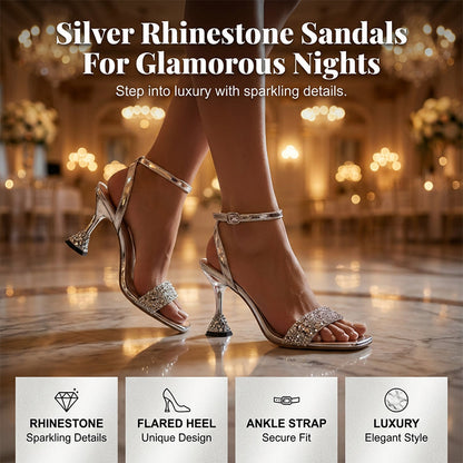 👠 PROMO LIMITÉE 50% DE RÉDUCTION ! 💎 Sandales à Bride Cheville – Strass, Talon Sculptural, Bout Carré, Finition Métallisée ✨