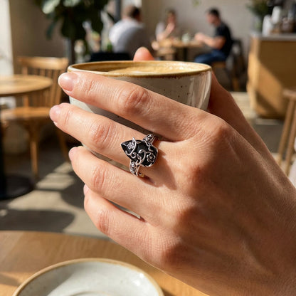 💎 -60% sur Bague Bohème Vintage à Motif Floral ! 💎 Artisanat Détaillé, Pierre Précieuse Noire & Style Romantique Ajustable✨