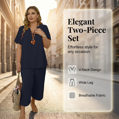 💎 -57% SUR L'ENSEMBLE 2 PIÈCES FEMME ! 💎 Haut V Manches Courtes & Pantalon Large, Tissu Léger Respirant ✨