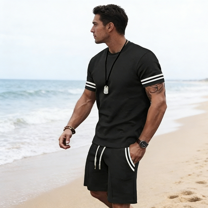 👕 PROMO LIMITÉE 50% DE RÉDUCTION ! 🏃‍♂️ Ensemble 2 Pièces Homme – T-shirt & Shorts Rayés, Respira