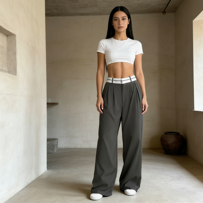 💎 -50% SUR LE PANTALON DE COSTUME À JAMBES LARGES ! 💎 Ceinture Contrastée, Taille Haute & Tissu Léger ✨