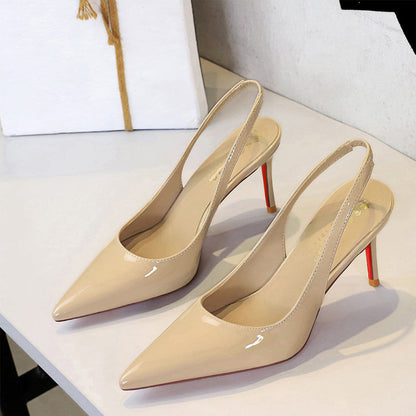 ✨👠 PROMO -50% + LIVRAISON GRATUITE ! Escarpins à Talons Aiguilles en Cuir Verni – Bout Pointu & Bride Arrière (Nu/Kaki/Bourgogne/Noir, 34-40)