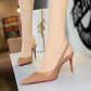 ✨👠 PROMO -50% + LIVRAISON GRATUITE ! Escarpins à Talons Aiguilles en Cuir Verni – Bout Pointu & Bride Arrière (Nu/Kaki/Bourgogne/Noir, 34-40)
