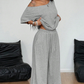💃 PROMO LIMITÉE 50% DE RÉDUCTION ! 👗 Ensemble 2 Pièces Femme – Haut Asymétrique Épaules Dénudées & Pantalon Large 🍂