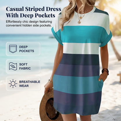 👗 PROMO LIMITÉE 50% DE RÉDUCTION ! ✨ Robe Rayée Femme – Poches, Coupe Relax, Color Block ✨