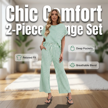 👚 OFFRE SPÉCIALE : 50% DE RÉDUCTION ! 🍂 Ensemble Deux Pièces Rayé pour Femme – Pantalon Large, Ceinture Élastique & Tissu Doux ✨