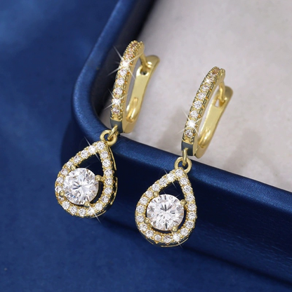 💎 60% DE RÉDUCTION! Boucles d'Oreilles Créoles Larme – Zirconiums Étincelants, Sertissage Pavé & Finition Or/Argent 💍