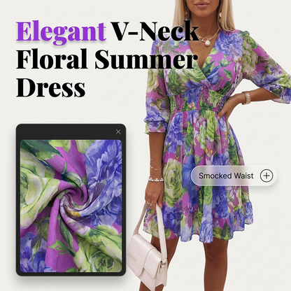 🌸 PROMO LIMITÉE 50% DE RÉDUCTION ! 💥 Robe Trapèze Florale Col V – Légère, Smockée, Ourlet Volanté ✨