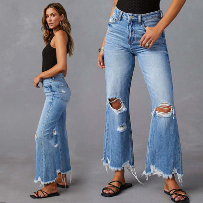 👖 PROMO LIMITÉE 50% DE RÉDUCTION ! ✨ Jean Femme Déchiré Évasé – Taille Haute, Coupe Cropped & Style Rétro ⏳