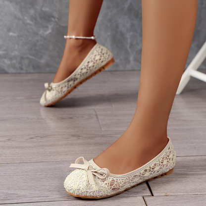 🥿 PROMO LIMITÉE 50% DE RÉDUCTION ! 🎀 Ballerines en Dentelle pour Femme – Maille Respirante, Détail Nœud & Semelle Flexible ✨